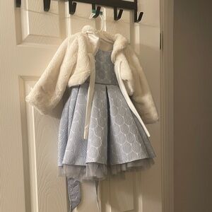 Elegant White and Blue Kids Formal Dress with Jacket